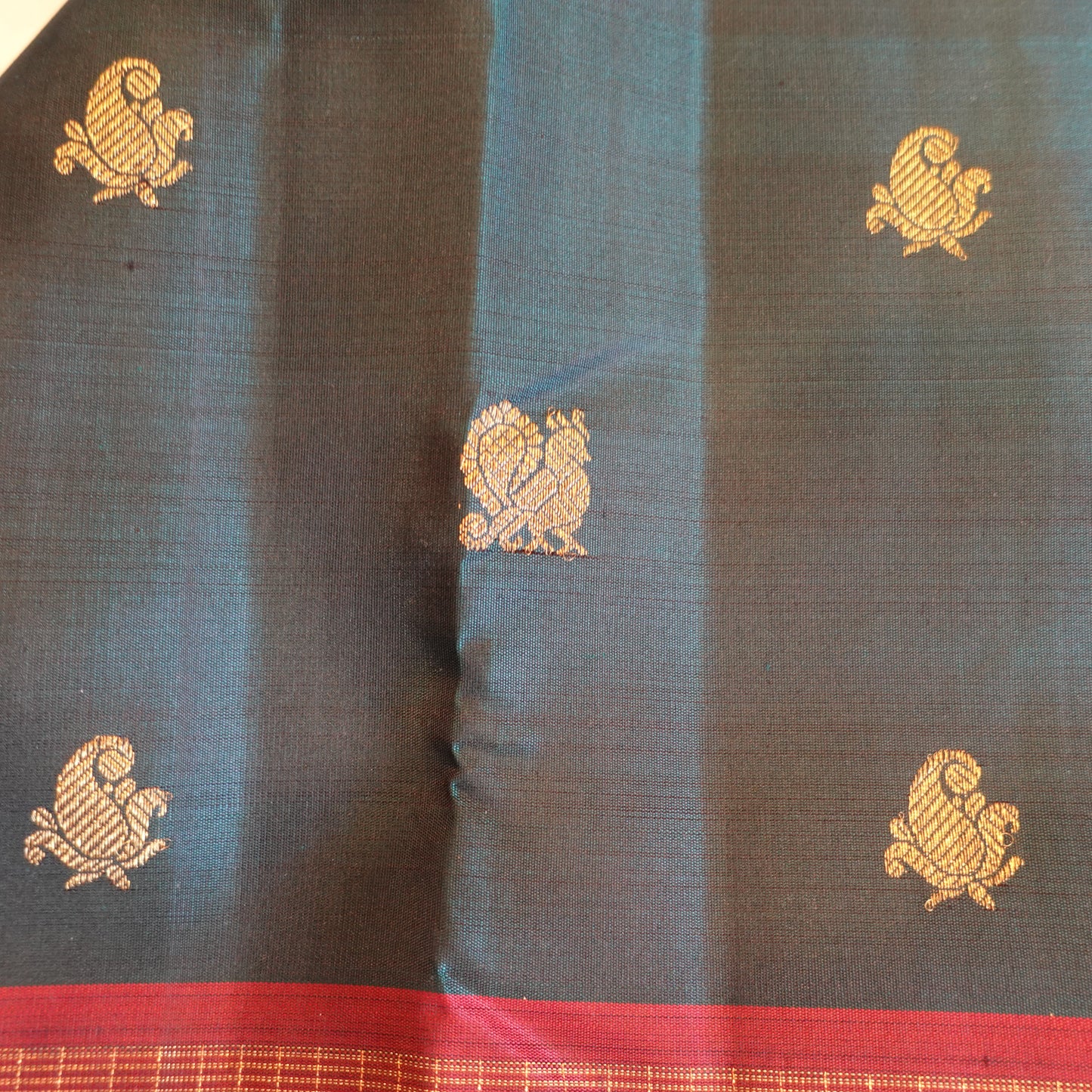 TIDEWATER | Teal Pure Silk Korvai Kanjeevaram with Burgundy Border