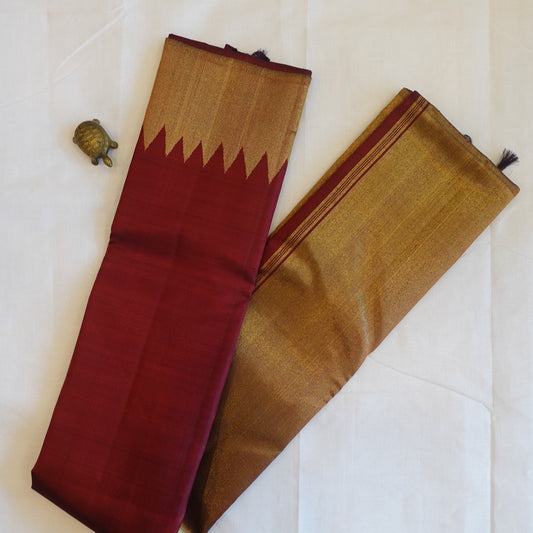 REKHA | Deep Red Rising Temple Border Pure Silk Kanjeevaram Saree