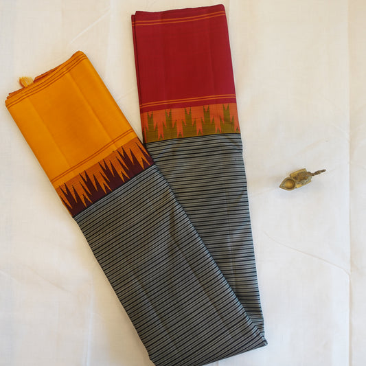 SUNSET | Black Korvai Kanjeevaram Saree With Ganga-Jamuna Border