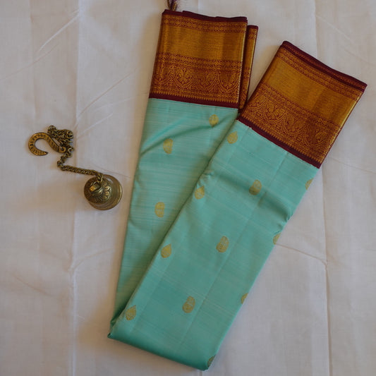 SUMMER SKY | Light Blue Pure Silk Korvai Kanjeevaram Saree