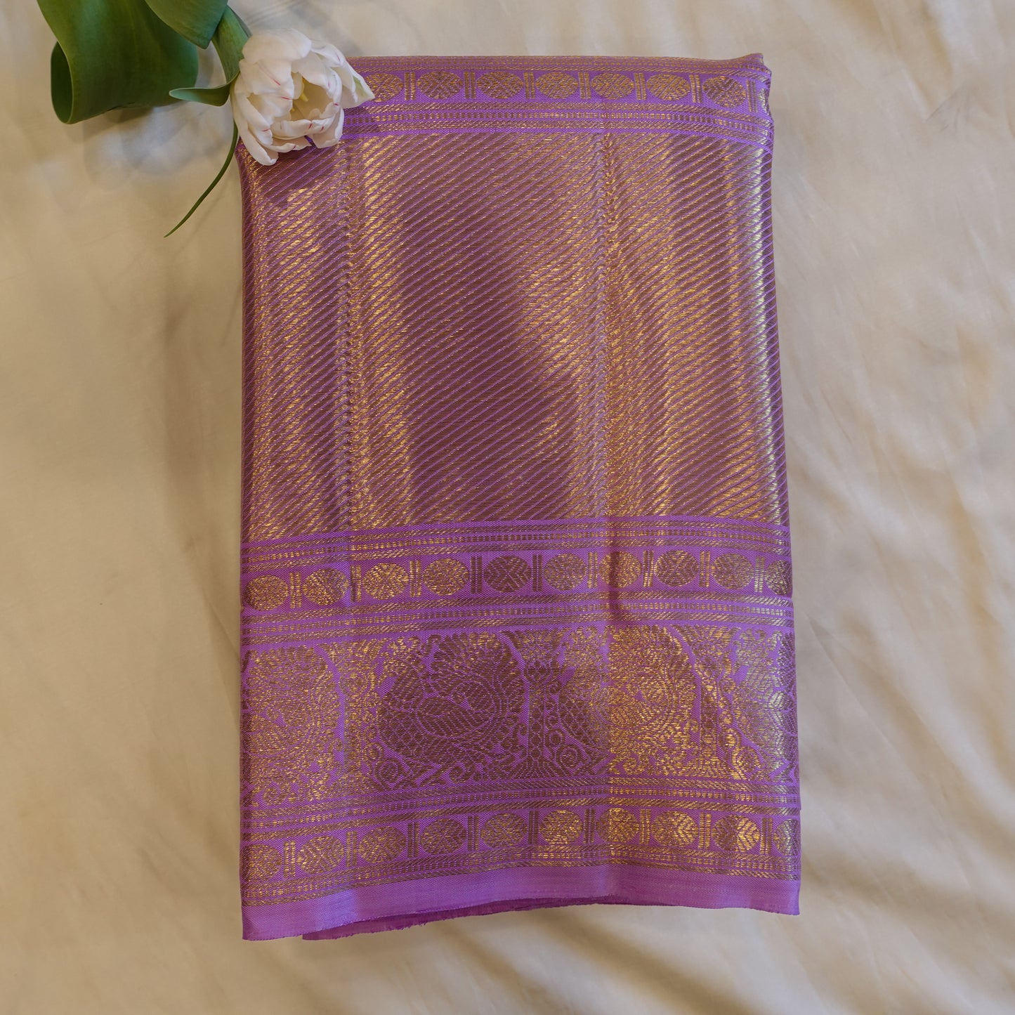 TEA ROSE | Grey Pure Silk Korvai Kanjeevaram Saree with Lavender Border