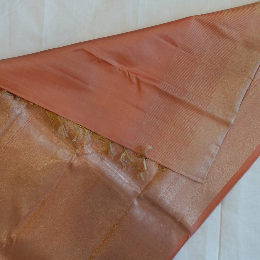 PEACHES & CREAM | Peach Pink Pure Silk Kanjeevaram Saree