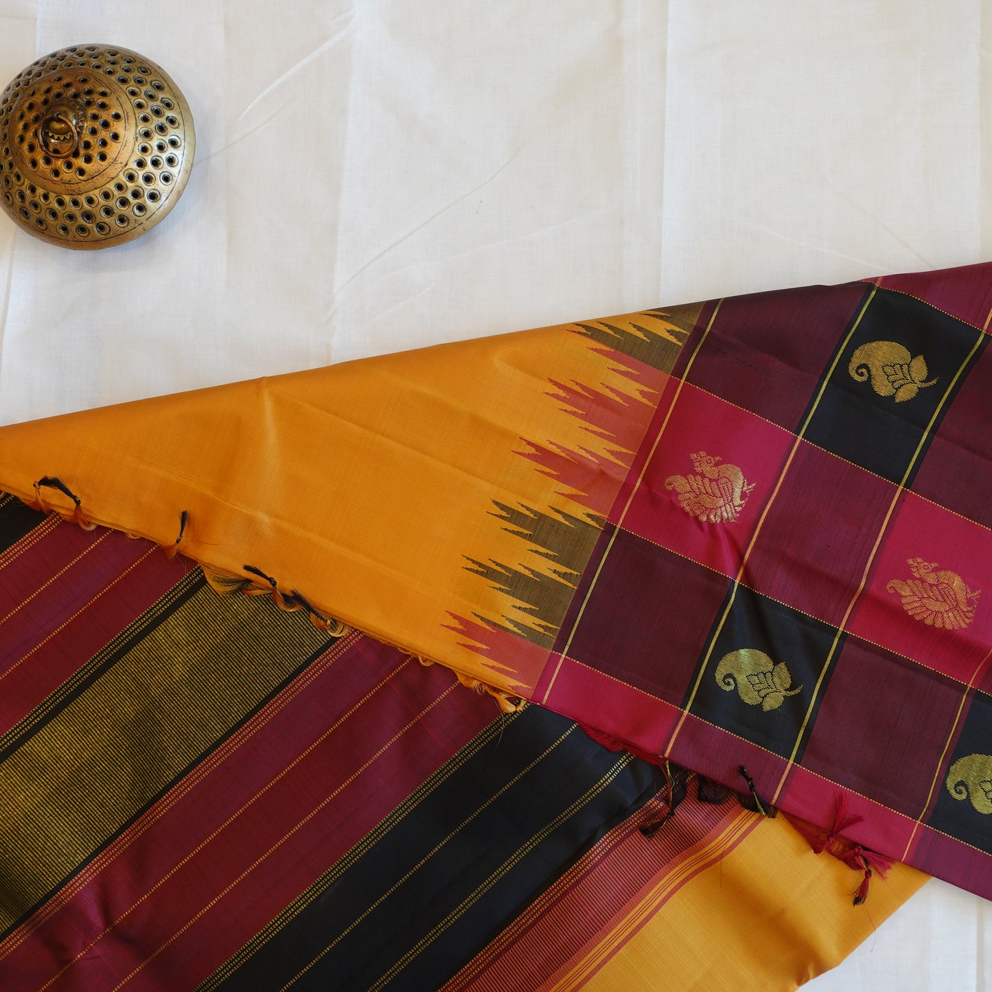 ALPHONSO | Mango Yellow Korvai Pure Silk Kanjeevaram Saree