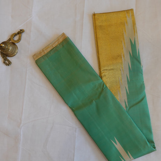 PISTACHIO | Green Tall Temple Border Pure Silk Korvai Kanjeevaram Saree